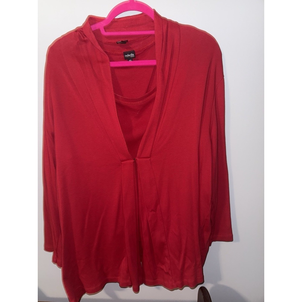 RAFAELLA Women's 3x  Cardigan and Tank Twin Set 3/4 Sleeves 100% Cotton Red